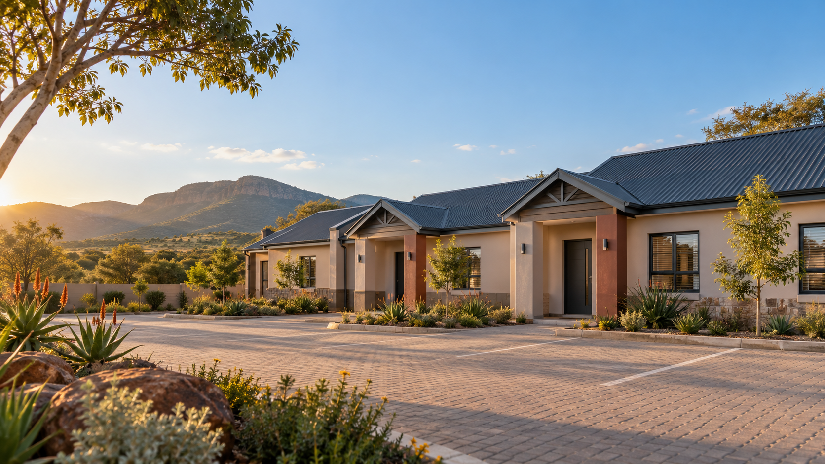 Illustrative view of contemporary rental units in a North West landscape